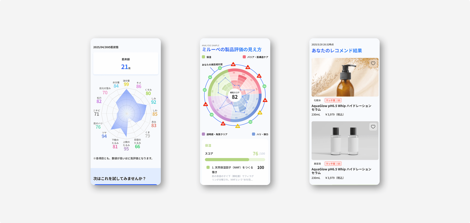 AIと独自のアルゴリズムを核とし、20代から40代の忙しい女性をターゲットに、自分に合った化粧品が数値で分かるパーソナルサービスを構築しました。